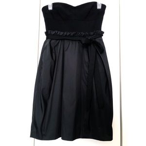 BCBG MaxAzria Black Strapless Dress with Ribbon Waist Tie Front